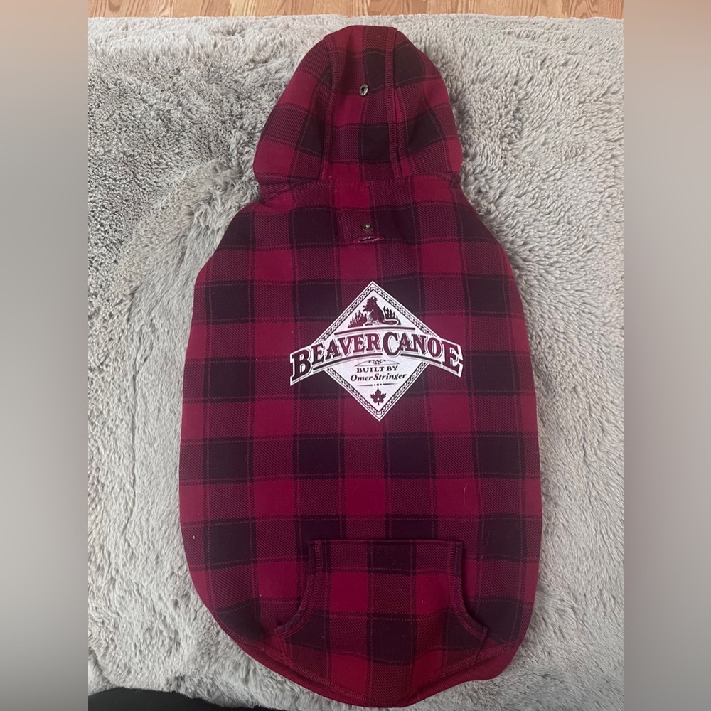 Beaver Canoe Red Plaid Dog Hoodie